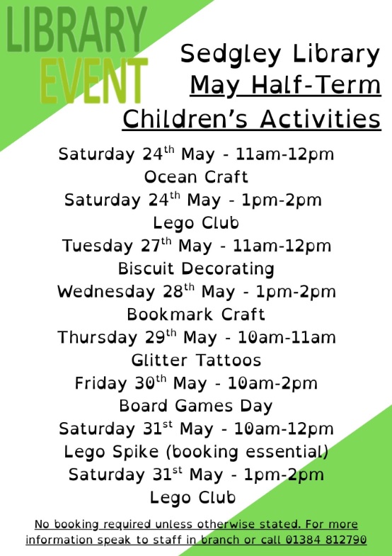 Sedgley Library - Children's Half Term Activities